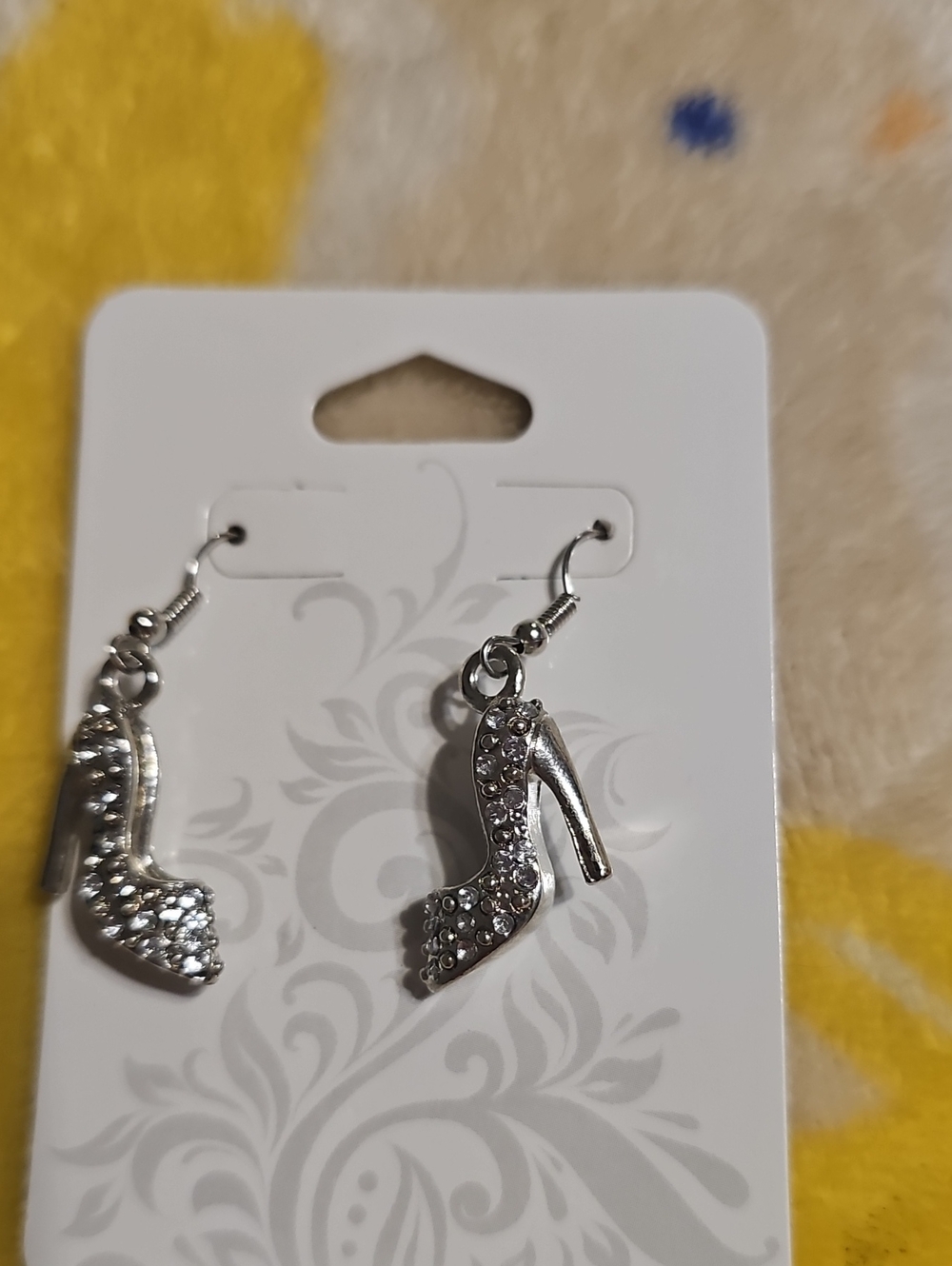 Rhinestone Silver High Heel Dangle Earrings